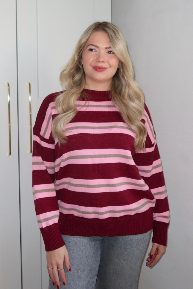 SERA trui - bordeaux rood gestreept