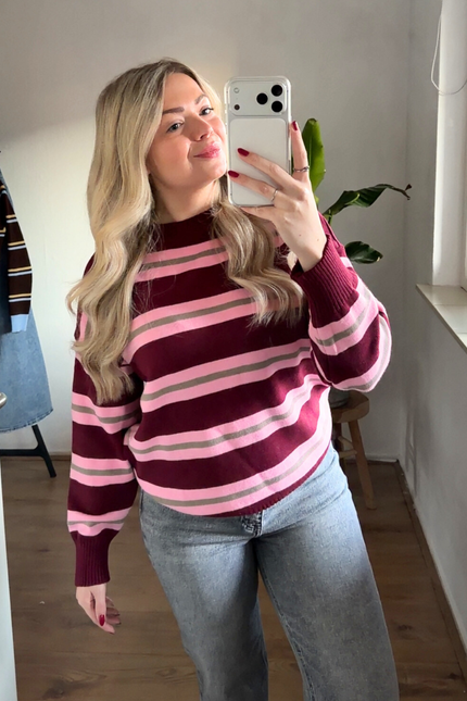 SERA trui - bordeaux rood gestreept