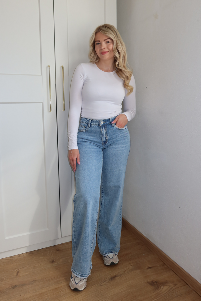SKYE mid waist wide leg jeans - licht denim