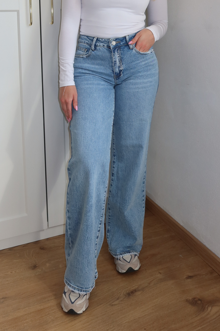 SKYE mid waist wide leg jeans - licht denim