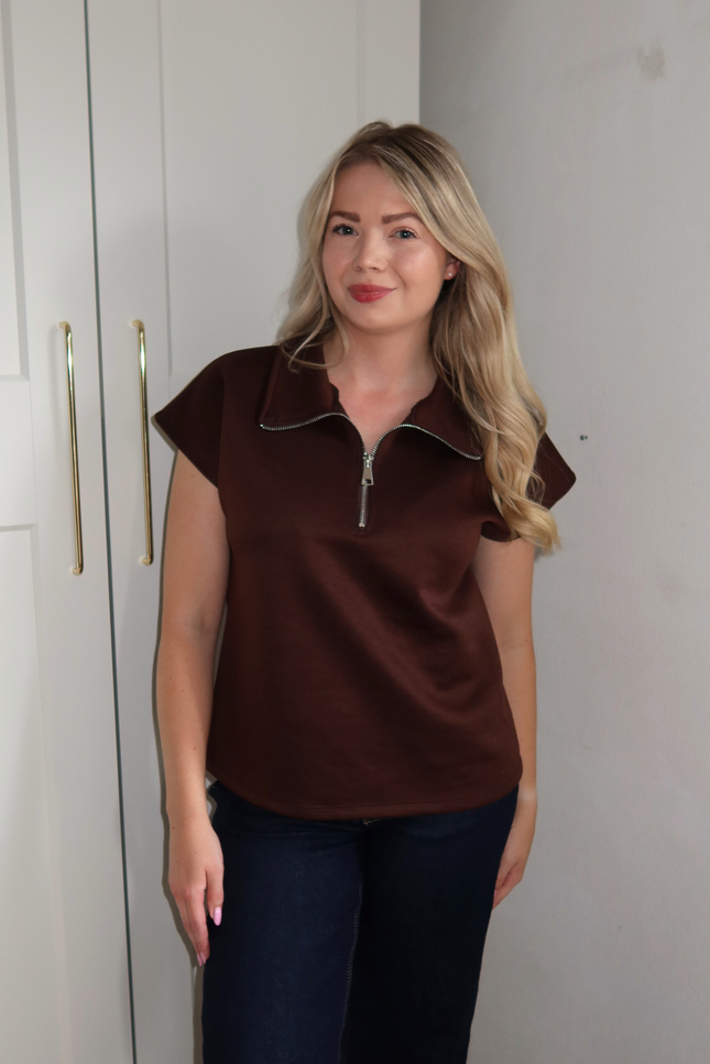 SOFIA top met rits - bruin