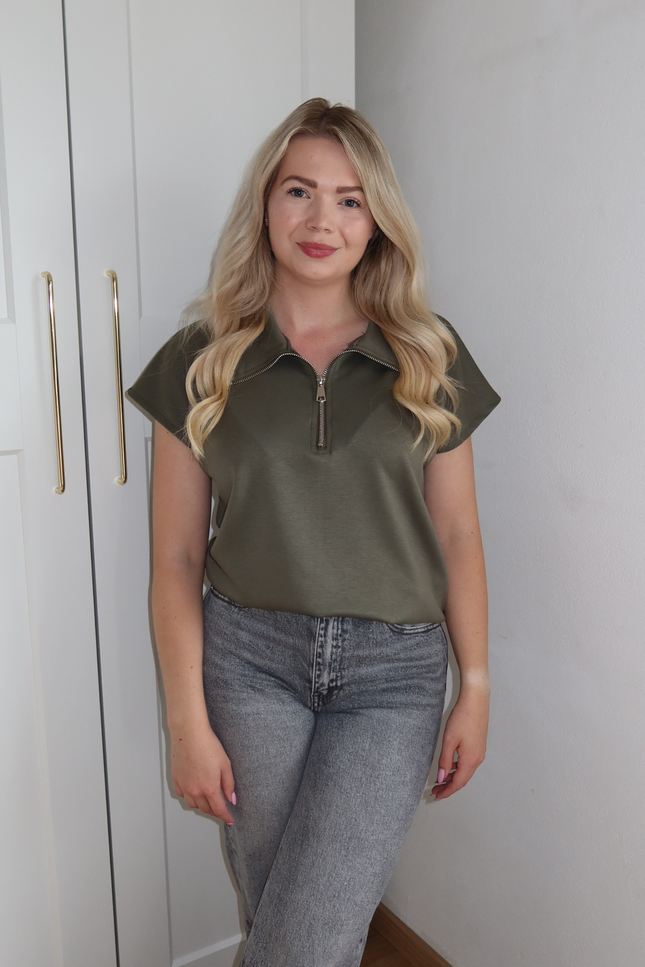 SOFIA top met rits - army groen