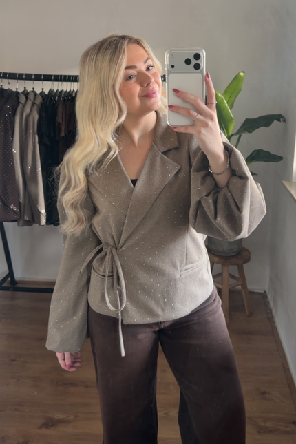 LUMI strass overslag blazer - beige