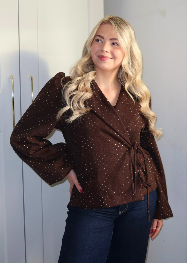 LUMI strass overslag blazer - bruin