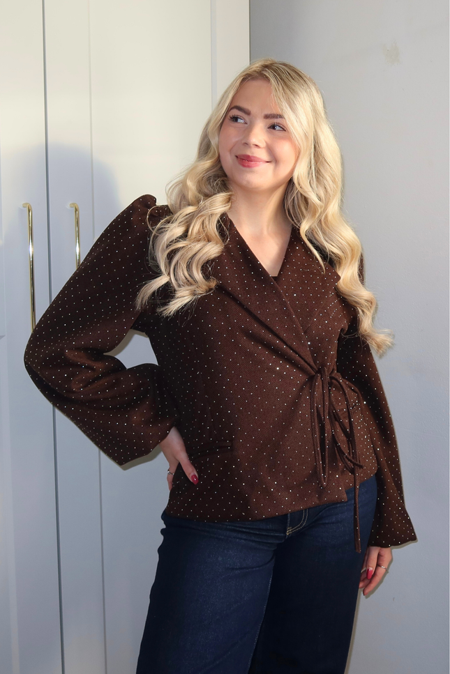 LUMI strass overslag blazer - bruin