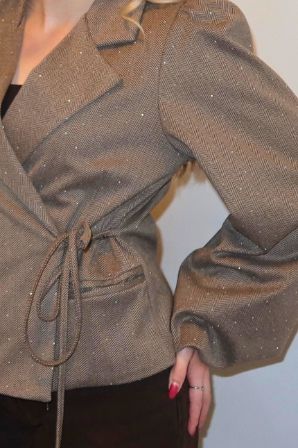 LUMI strass overslag blazer - beige