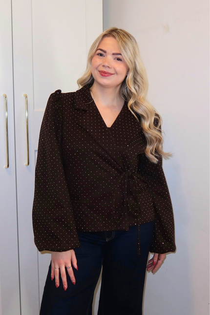 LUMI strass overslag blazer - bruin