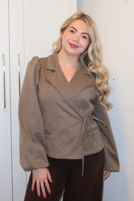 LUMI strass overslag blazer - beige