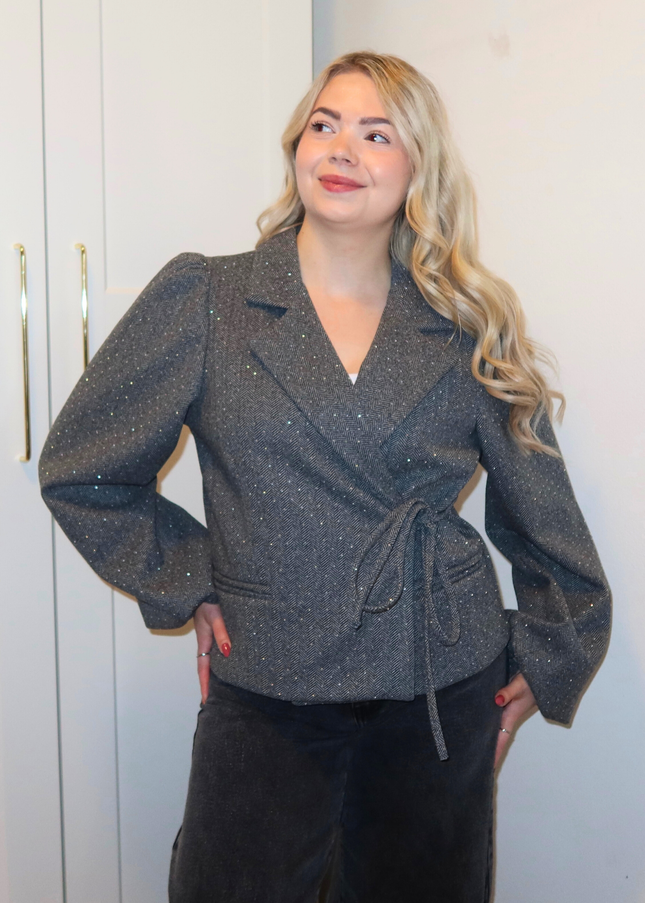 LUMI strass overslag blazer - grijs