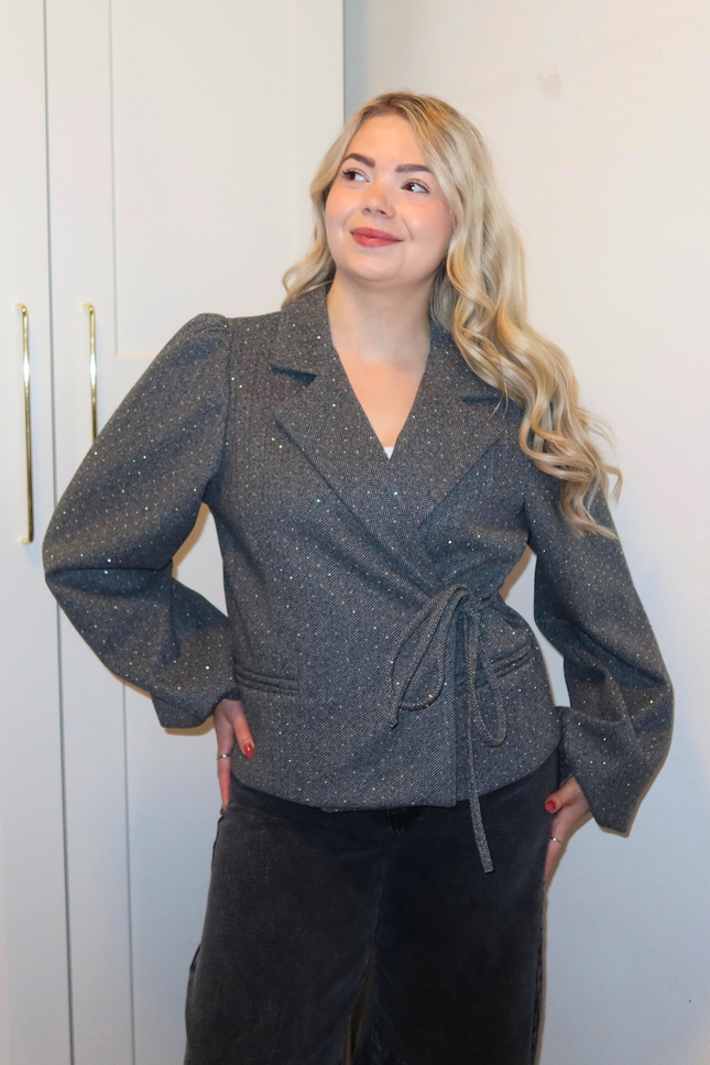 LUMI strass overslag blazer - grijs