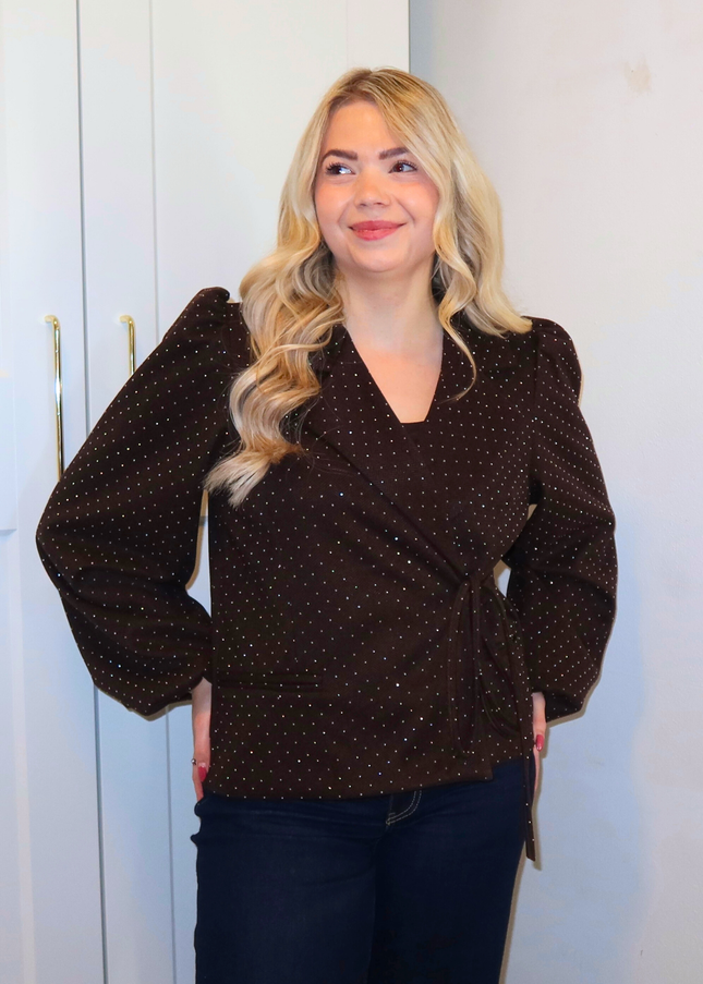 LUMI strass overslag blazer - bruin