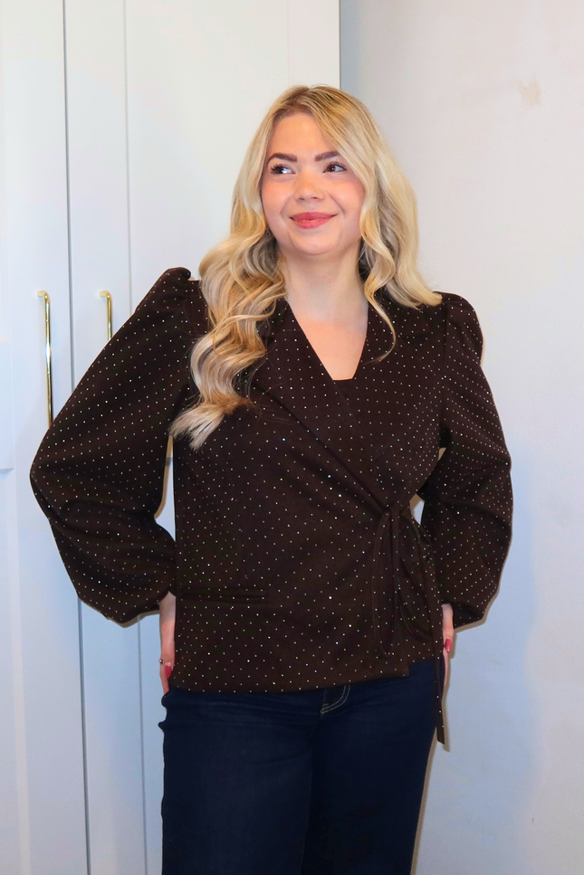 LUMI strass overslag blazer - bruin