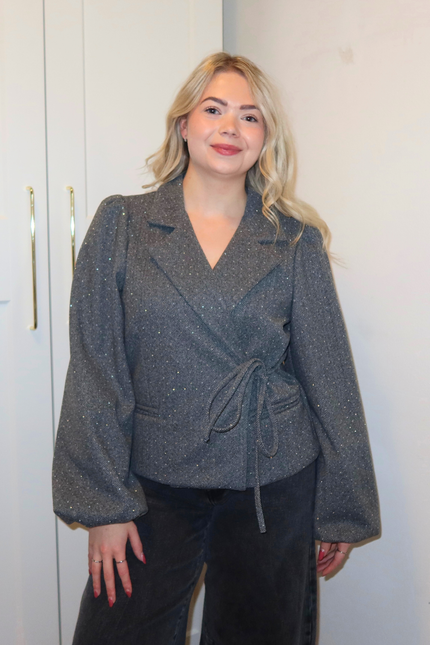 LUMI strass overslag blazer - grijs