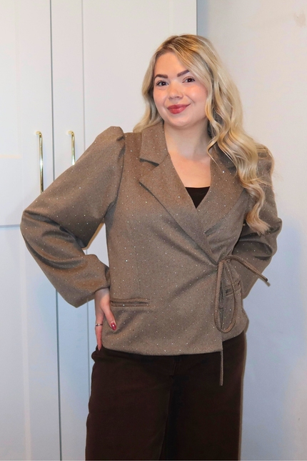 LUMI strass overslag blazer - beige