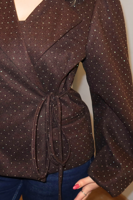 LUMI strass overslag blazer - bruin