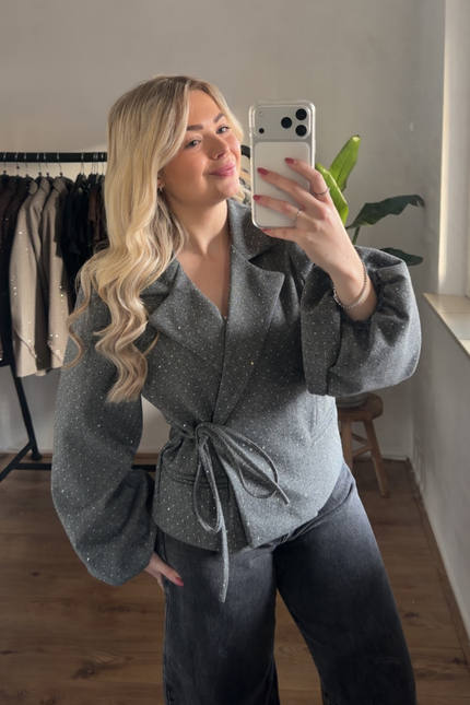 LUMI strass overslag blazer - grijs