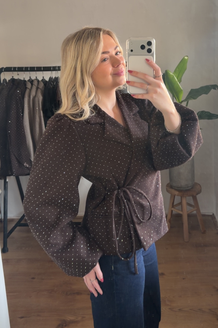 LUMI strass overslag blazer - bruin